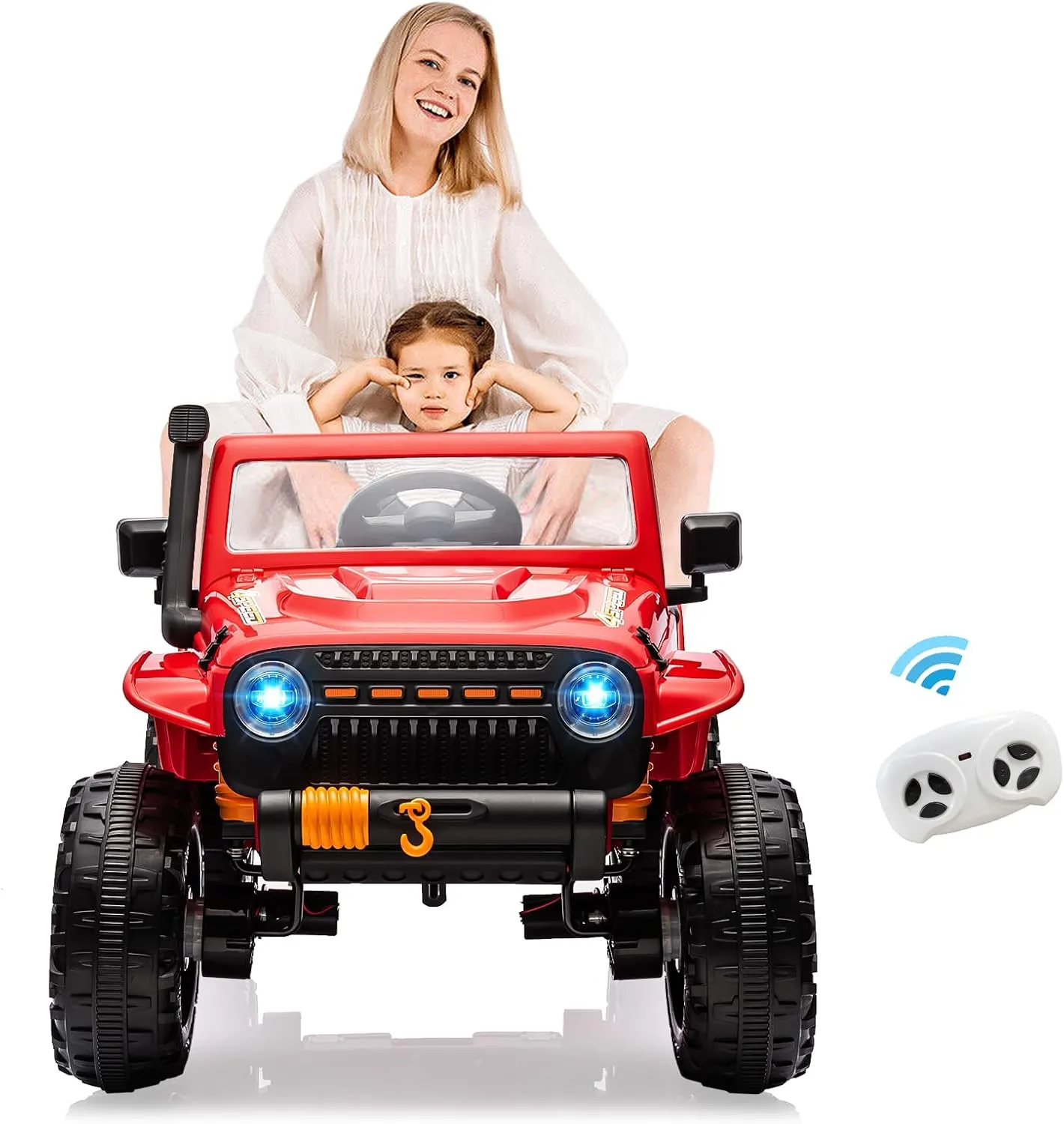 24V Ride On Car for Kids,2 Seater Electric Truck with Remote Control, 4x45W Powerful Engine, Battery Powered Ride On Toys for Kids, 4WD/2WD Switchable, Led Headlight & Music Player, Red
