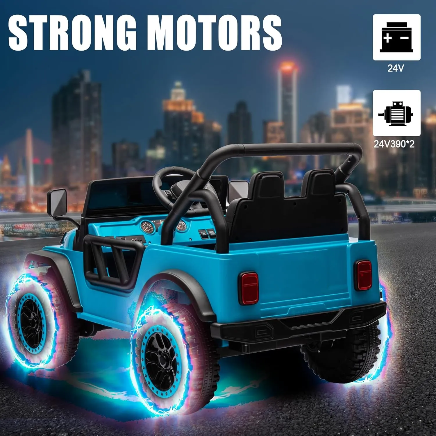 24V Ride On Truck for Kids, 4x4 1 Seater Ride On Car with Remote Control Electric Car for Toddler with EVA Tire Battery Powered UTV for Boys Girls with LED Headlights 3 Speeds Bluetooth, Blue