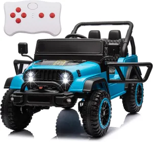 24V Ride On Truck for Kids, 4x4 1 Seater Ride On Car with Remote Control Electric Car for Toddler with EVA Tire Battery Powered UTV for Boys Girls with LED Headlights 3 Speeds Bluetooth, Blue
