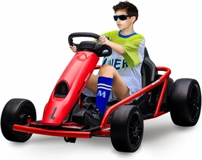 24V 9Ah Kids Ride On Go Kart Toy, High Speed 8MPH Drifting Circling Car with Powerful Motors, Large Seat,Slow Start Function,High/Low Speed, Music, Max Load 180lbs Racing Toy for Kids 8-12 Years,Red