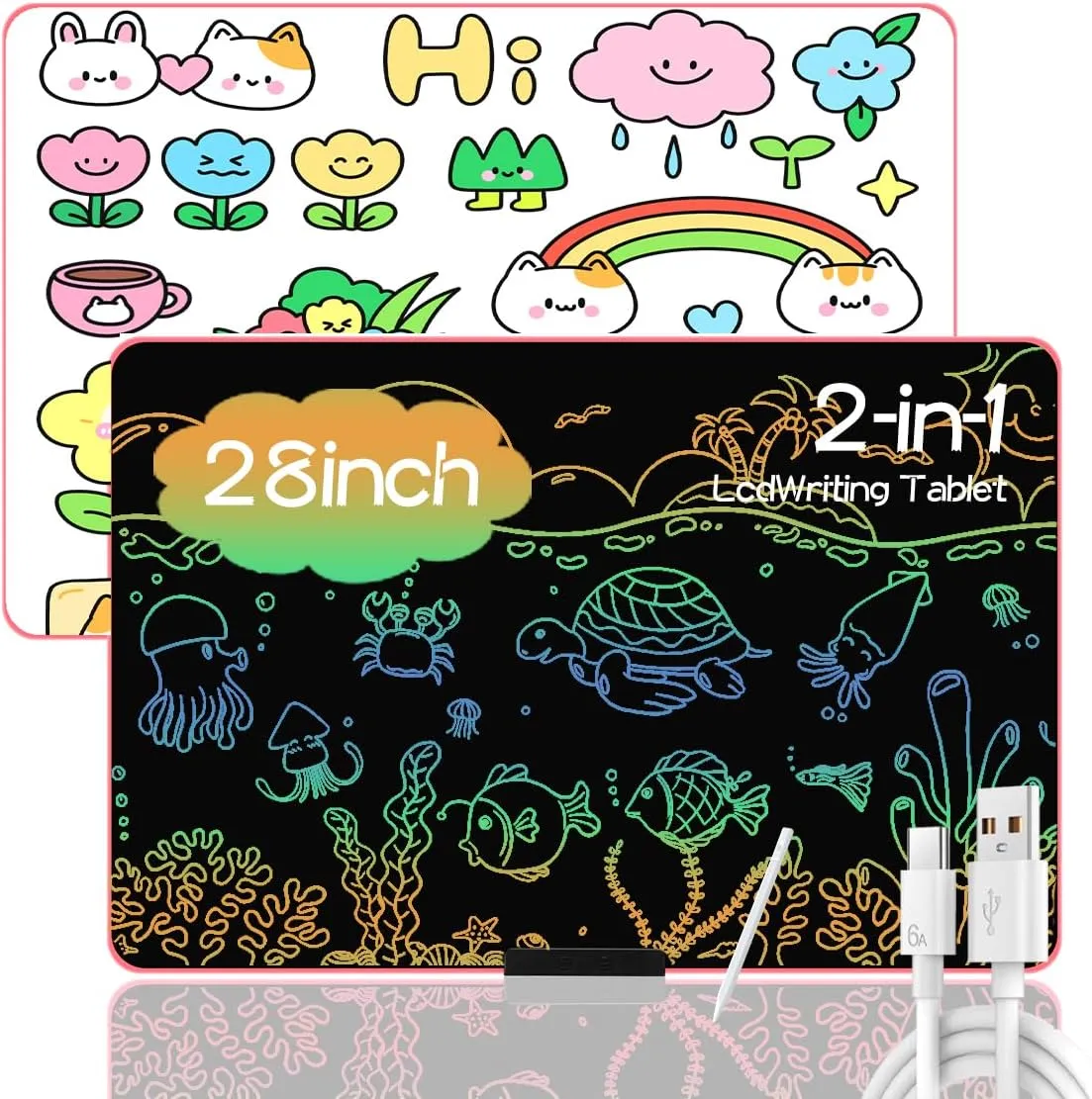 28 Inch Larger Screen Kids Teenagers LCD Drawing & Writing Board - Premium Gift Idea, Kids Electronic Whiteboard, Black Screen-Bright Display, Magnetic Doodle Glow led Drawing Board(Pink)