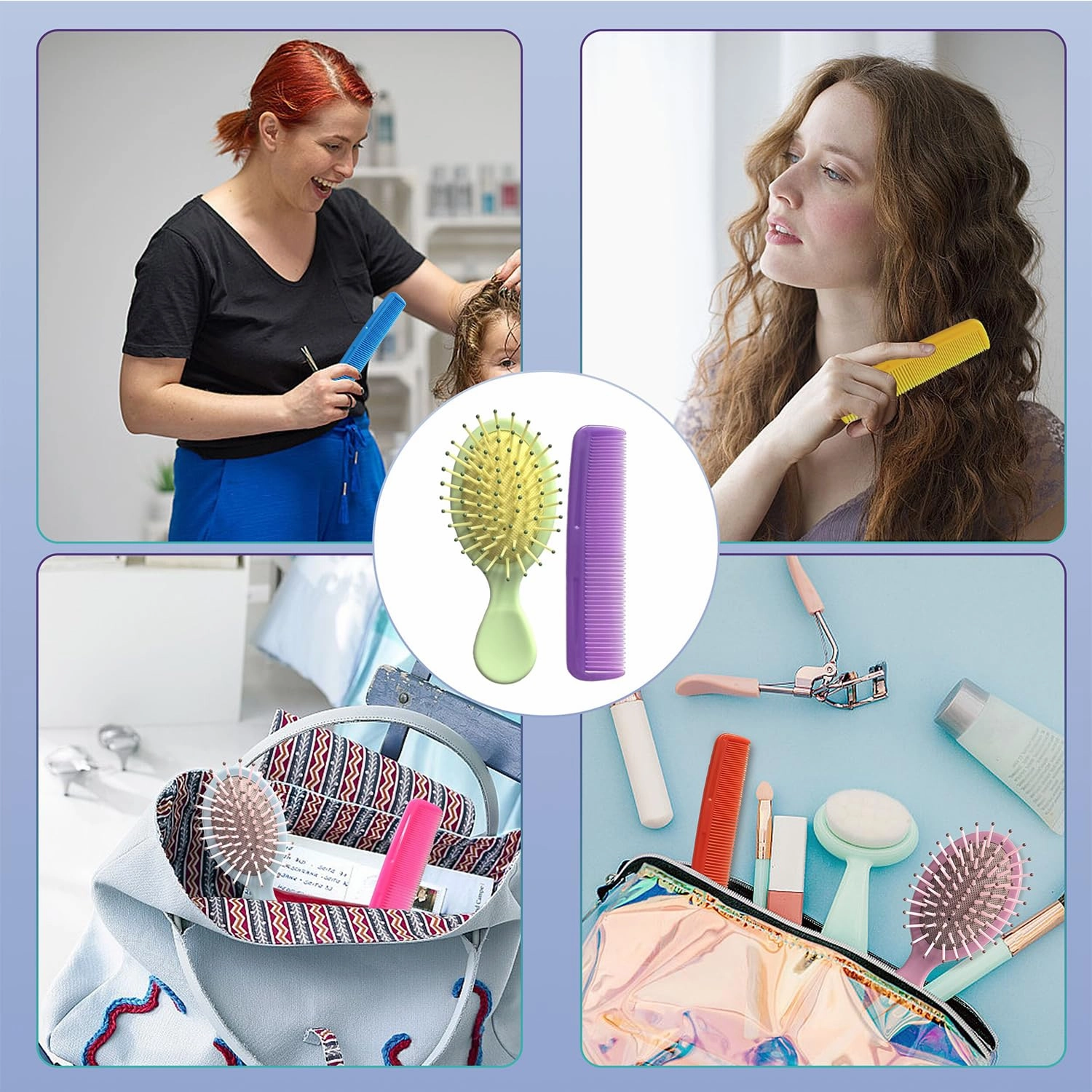 28 Pieces Mini Hair Brush, Detangling Hair Combs Set, Include 14 Travel Mini Brush for Hair 14 Fine Wide Hair Combs Wet Dry Hair for Girls Women Boys Men