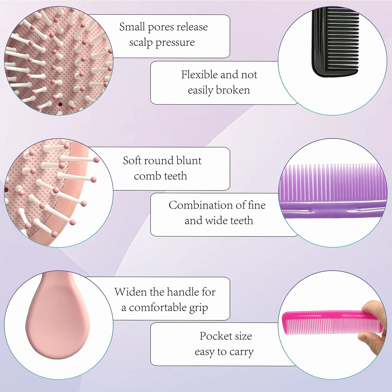 28 Pieces Mini Hair Brush, Detangling Hair Combs Set, Include 14 Travel Mini Brush for Hair 14 Fine Wide Hair Combs Wet Dry Hair for Girls Women Boys Men