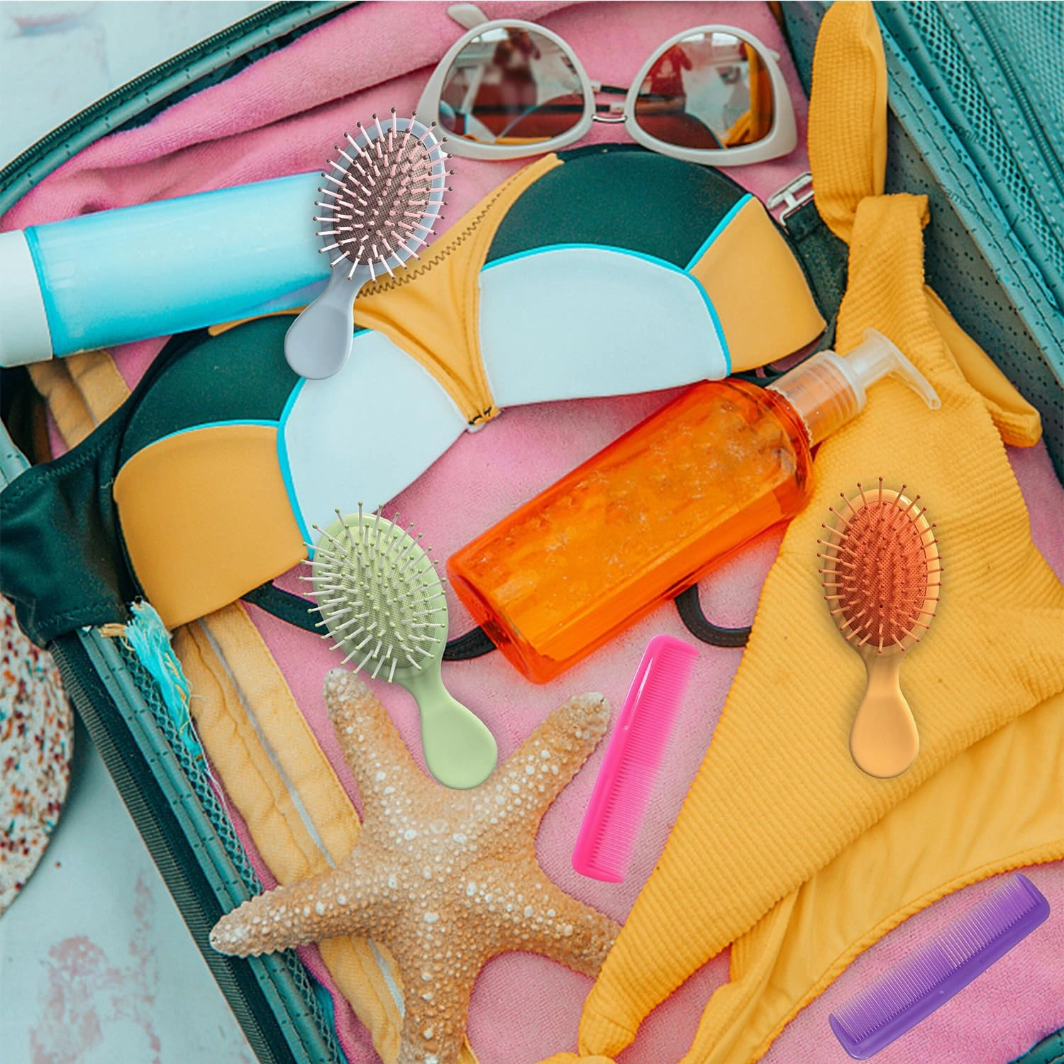 28 Pieces Mini Hair Brush, Detangling Hair Combs Set, Include 14 Travel Mini Brush for Hair 14 Fine Wide Hair Combs Wet Dry Hair for Girls Women Boys Men
