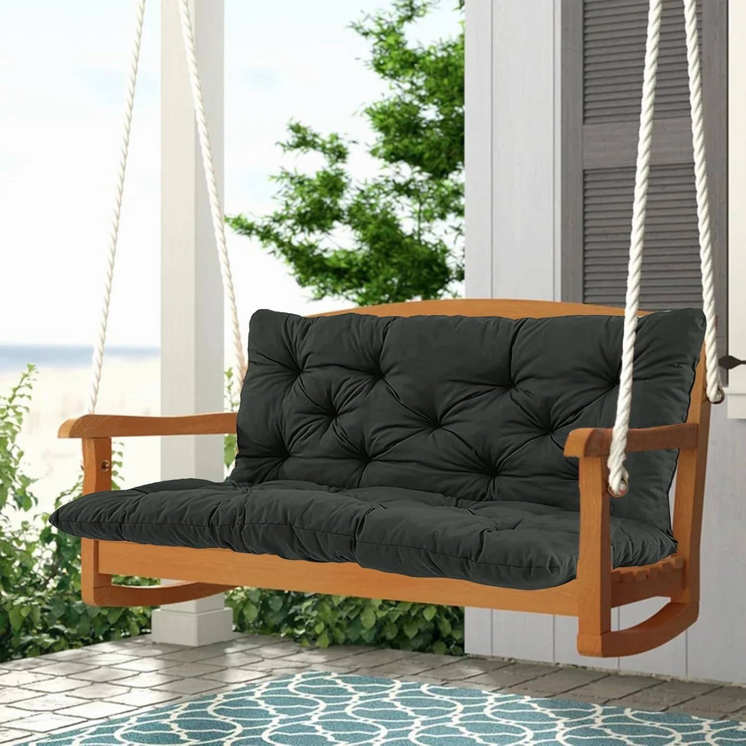2-3 Seat Swing Replacement Cushion, Outdoor Bench Cushions with Backrest Thicken 4", Patio Furniture Garden Porch Loveseat Glider Pad Anti-Fading Waterproof (Dark Grey, 40x60in)