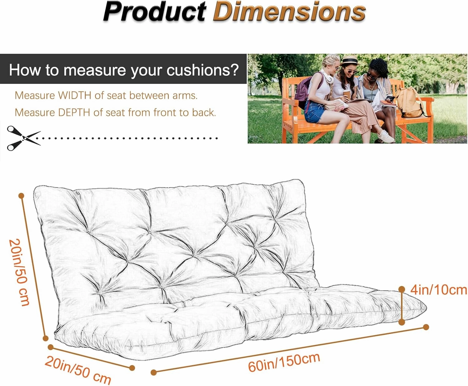 2-3 Seat Swing Replacement Cushion, Outdoor Bench Cushions with Backrest Thicken 4", Patio Furniture Garden Porch Loveseat Glider Pad Anti-Fading Waterproof (Dark Grey, 40x60in)