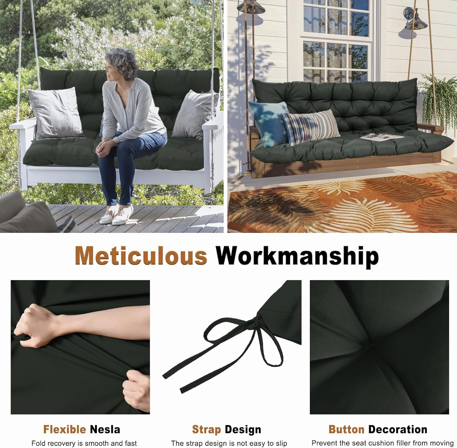 2-3 Seat Swing Replacement Cushion, Outdoor Bench Cushions with Backrest Thicken 4", Patio Furniture Garden Porch Loveseat Glider Pad Anti-Fading Waterproof (Dark Grey, 40x60in)