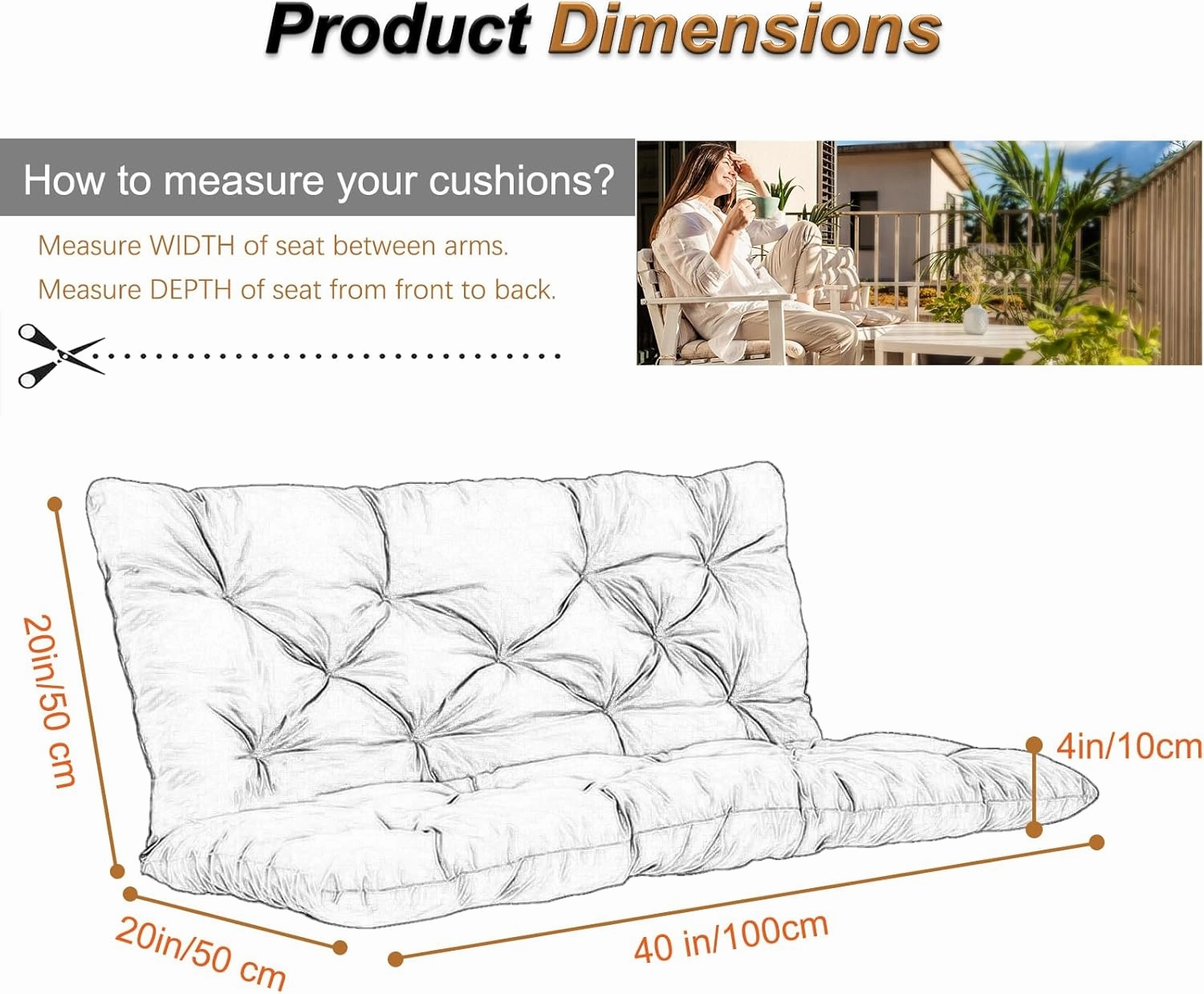 2-3 Seat Swing Replacement Cushion, Outdoor Bench Cushions with Backrest Thicken 4", Patio Furniture Garden Porch Loveseat Glider Pad Anti-Fading Waterproof (French Grey, 40x40in)