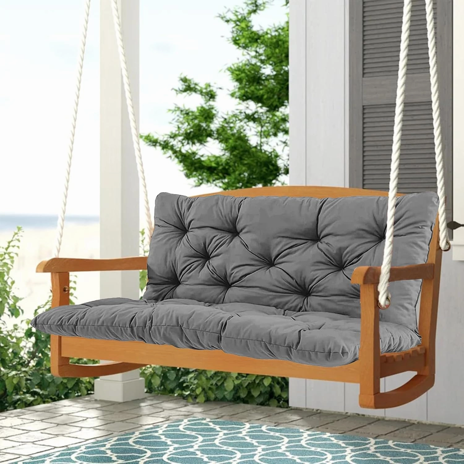 2-3 Seat Swing Replacement Cushion, Outdoor Bench Cushions with Backrest Thicken 4", Patio Furniture Garden Porch Loveseat Glider Pad Anti-Fading Waterproof (French Grey, 40x40in)