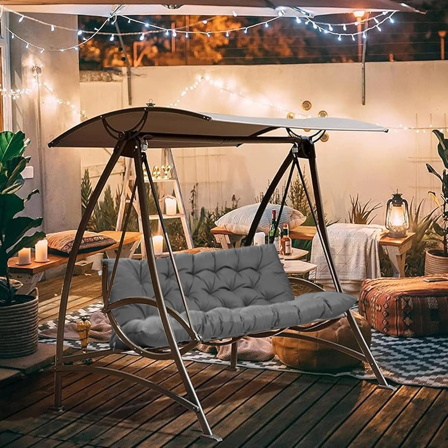2-3 Seat Swing Replacement Cushion, Outdoor Bench Cushions with Backrest Thicken 4", Patio Furniture Garden Porch Loveseat Glider Pad Anti-Fading Waterproof (French Grey, 40x40in)