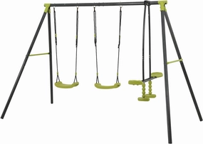 2 in 1 Multifunction Kids Outdoor Swing Set With Adjustable Swings and Glider, 330 lbs Heavy Duty Metal Stand for Backyard and Playground, Black & Green