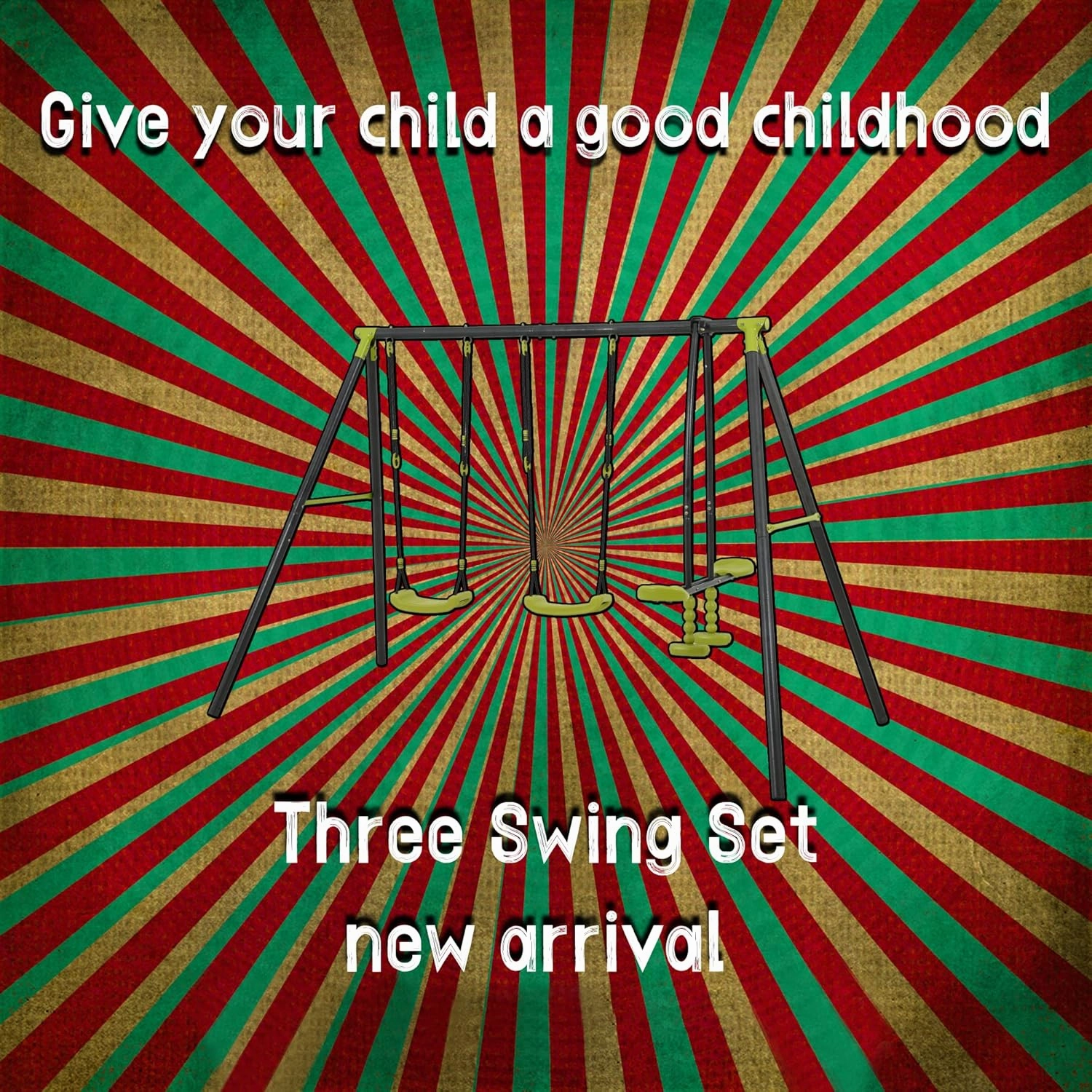 2 in 1 Multifunction Kids Outdoor Swing Set With Adjustable Swings and Glider, 330 lbs Heavy Duty Metal Stand for Backyard and Playground, Black & Green