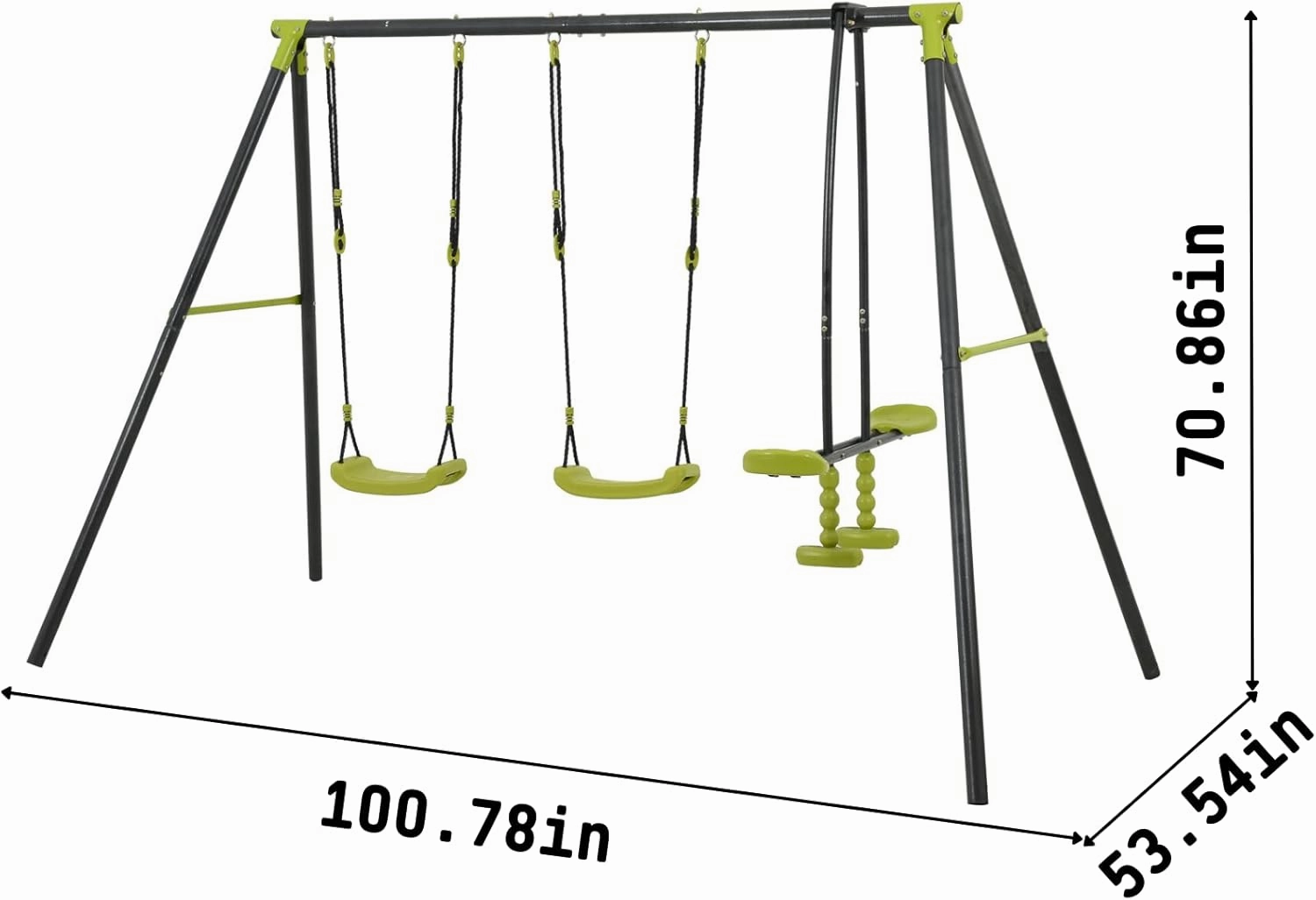 2 in 1 Multifunction Kids Outdoor Swing Set With Adjustable Swings and Glider, 330 lbs Heavy Duty Metal Stand for Backyard and Playground, Black & Green