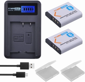 2 Pack NP-BG1 NP-FG1 BG1 Camera Battery and LCD USB Charger for Sony DSC W130 W210 W220 W300 H10 H50 H70 W290 HX7 HX10 HX30 WX10 H55 HX9 T20