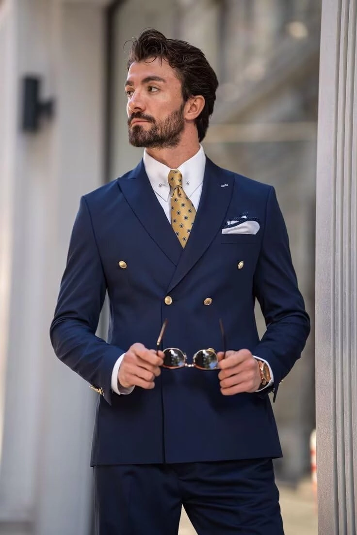2 Piece Double Breasted Suit Men Slim Fit Mens Double Breasted Blazer Pants Sets Wedding Prom Homecoming Suit