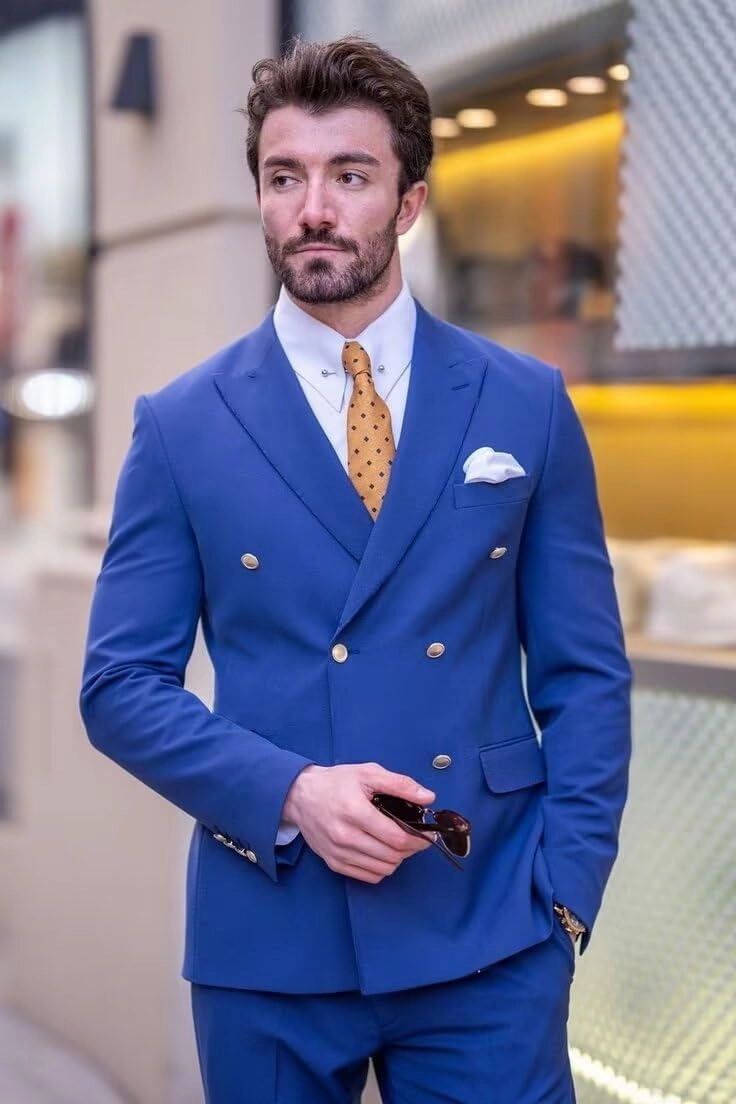 2 Piece Double Breasted Suit Men Slim Fit Mens Double Breasted Blazer Pants Sets Wedding Prom Homecoming Suit