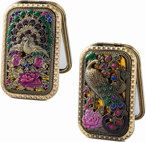 2PCS Compact Mirror Vintage Mirror Pocket Mirror Purse Mirror, Regular and 2X Magnification Vintage Gold Mirror Hand Mirror (Size A)