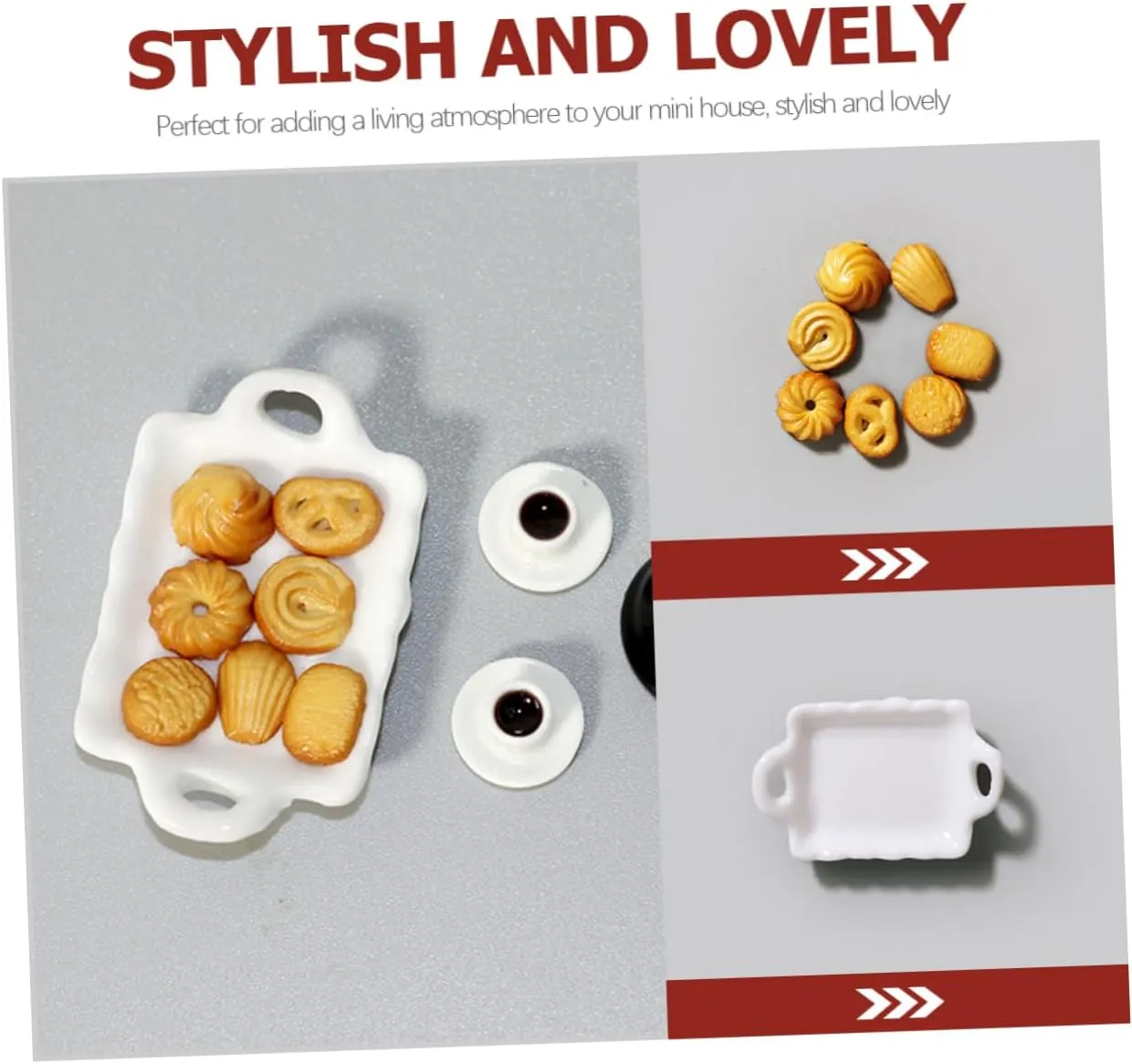 2sets Miniature Food Set Adorable Wear-Resistant Coffee Cup Tray Dollhouse Accessory for Creative Play and Decoration