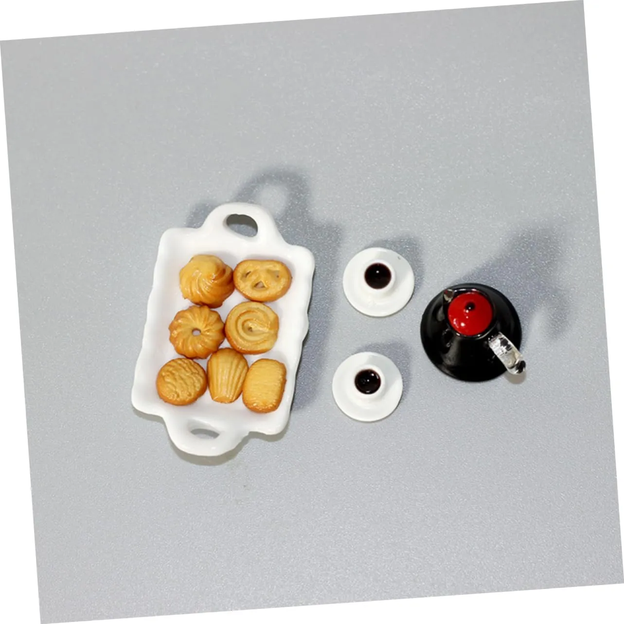 2sets Miniature Food Set Adorable Wear-Resistant Coffee Cup Tray Dollhouse Accessory for Creative Play and Decoration