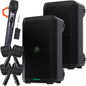 2X Mackie Thump Series, Thump GO 8-Inch Ultra-efficient Class-D Amplifier with Portable Battery-Powered Loudspeaker (Pair) with EMB Cable and EMB Wireless Microphone Bundle