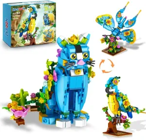 3 in 1 Flower Cat Parrot Butterfly Building Set, Animal Figures Building Toy for Home Office Art Decor, 412 PCS Building Block Easter Gift for Kids Boys Girls Ages 6 7 8 9 10 11 12  Adults