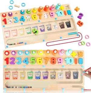 3 in 1 Montessori Toys for 3  Year Old, Education Toys for Preschool Learning Activities, Wooden Magnetic Color and Number Maze, Sorting Counting Color Matching Toddler Puzzle