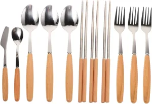 3-person Camping Utensil Set Stainless Steel Spoons Forks Compact Storage Bag for Outdoor Hiking Picnic