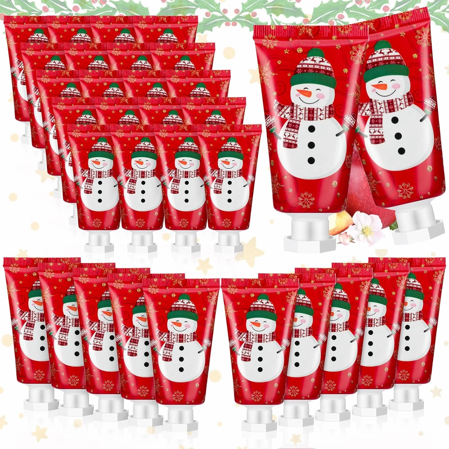 30 Pcs Christmas Hand Cream Gift Bulk Christmas Gifts for Women Mini Hand Lotion Set 1.1 Fl oz Travel Size Hand Cream for Dry Skin Men Women Mom Coworkers(Snowman)