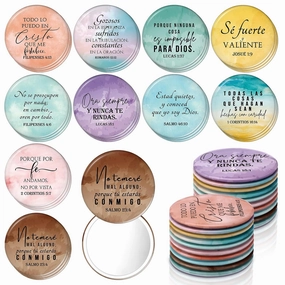 30 Pcs Mini Bible Verse Compact Mirrors Bulk Religious Christian Gifts Watercolor Spanish Pocket Mirrors Portable Small Church Gifts for Women Spring Church Group Sunday School