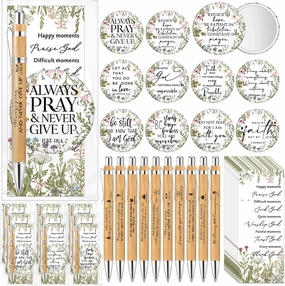 30 Sets Christian Gifts Bulk for Women Mini Compact Mirrors Bible Verse Bamboo Pens Floral Scripture Bookmarks Pocket Makeup Mirrors Inspirational Religious Gifts for Church Ladies Mothers Day