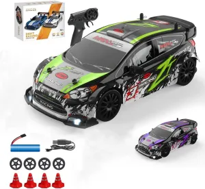 30KM/H RC Drift Car, 1/24 Scale 2.4G 4WD Full Proportional Control RC Sport Car with Roadblocks & Spare Wheels, RC Racing Toy for Racer Hobbyist - 3 Battery
