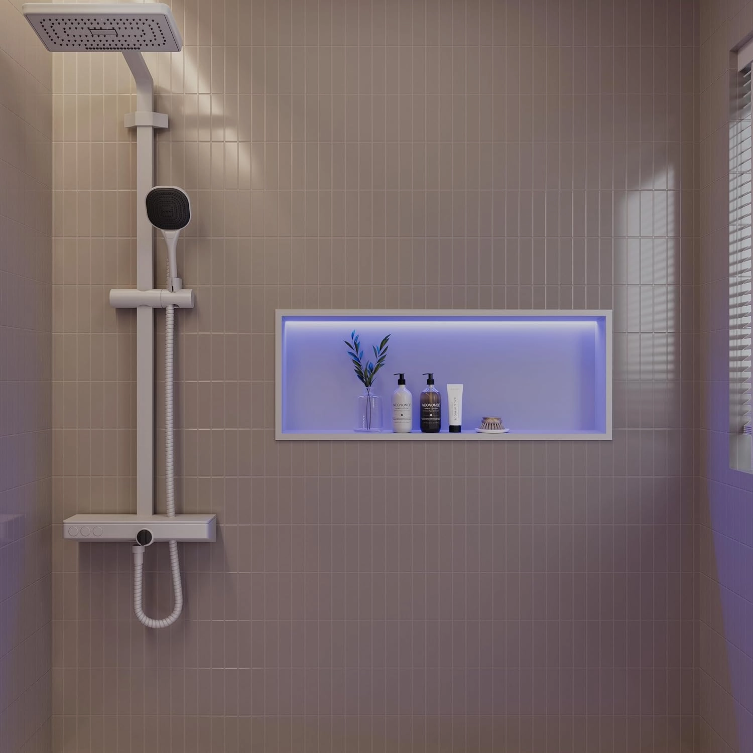 30X12 RGB Shower Niche - White Stainless Steel LED Wall Niche for Bathroom Storage, No Tile Needed Built-in Installation