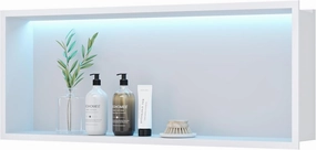 30X12 RGB Shower Niche - White Stainless Steel LED Wall Niche for Bathroom Storage, No Tile Needed Built-in Installation