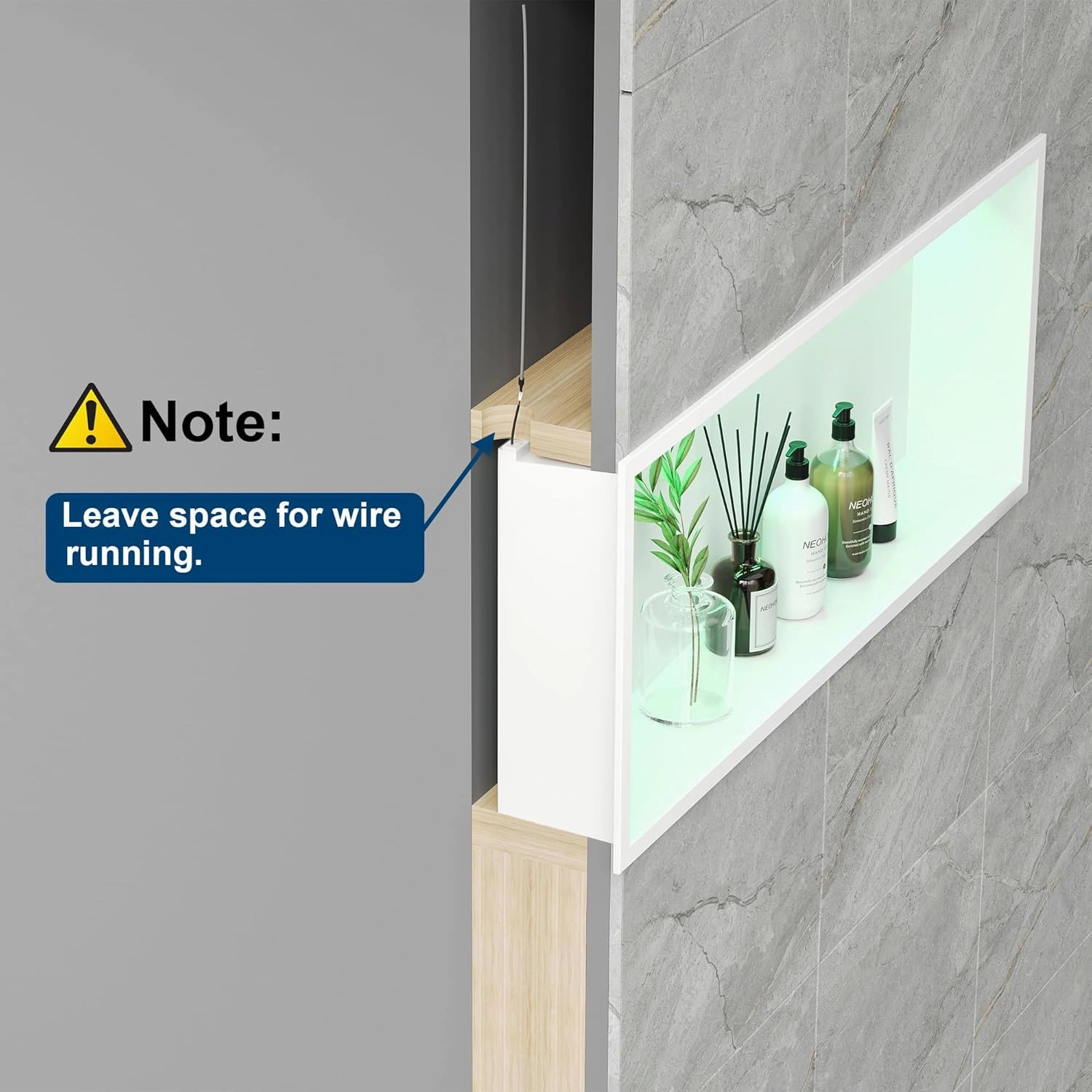30X12 RGB Shower Niche - White Stainless Steel LED Wall Niche for Bathroom Storage, No Tile Needed Built-in Installation