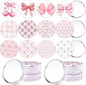 36 Pcs Coquette Aesthetic Compact Mirror Bulk Pink Bow Portable Travel Makeup Pocket Purse Mirror for Women Girl Coquette Birthday Gift Wedding Bridal Shower Grad Party Favor (Classic Style)
