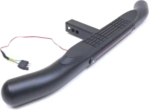 36" Tow Hitch Step Bar Guard with LED Brake Light 3" Round Curved Powder Coated Black Finish for 2" Receiver Truck Heavy Duty Steel Anti Slip Pad
