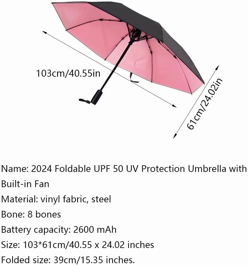 3 in 1 Umbrella with Fan,Uv Blocking Umbrella with Fan,Portable Fan Umbrella with Uv Protection,USB Rechargeable Summer Sunshade,2600mah USB Rechargeable,for Golf Beach Patio Garden