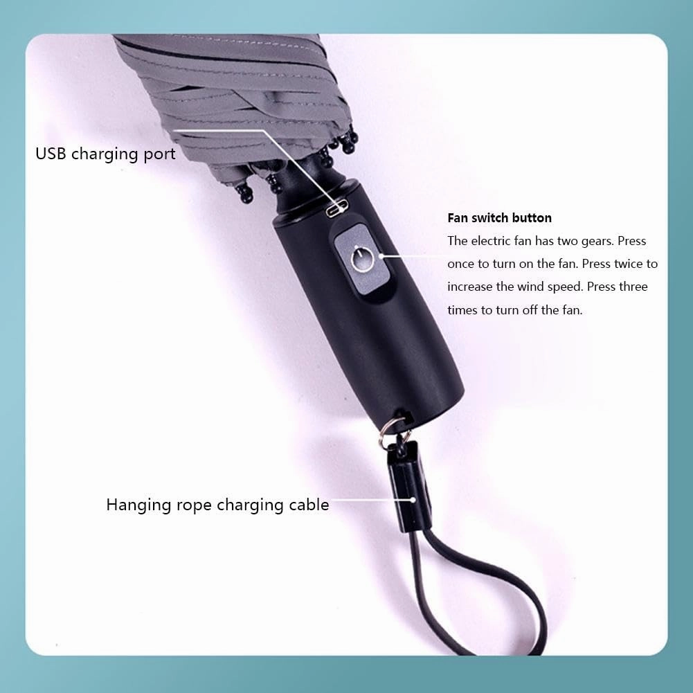 3 in 1 Umbrella with Fan,Uv Blocking Umbrella with Fan,Portable Fan Umbrella with Uv Protection,USB Rechargeable Summer Sunshade,2600mah USB Rechargeable,for Golf Beach Patio Garden