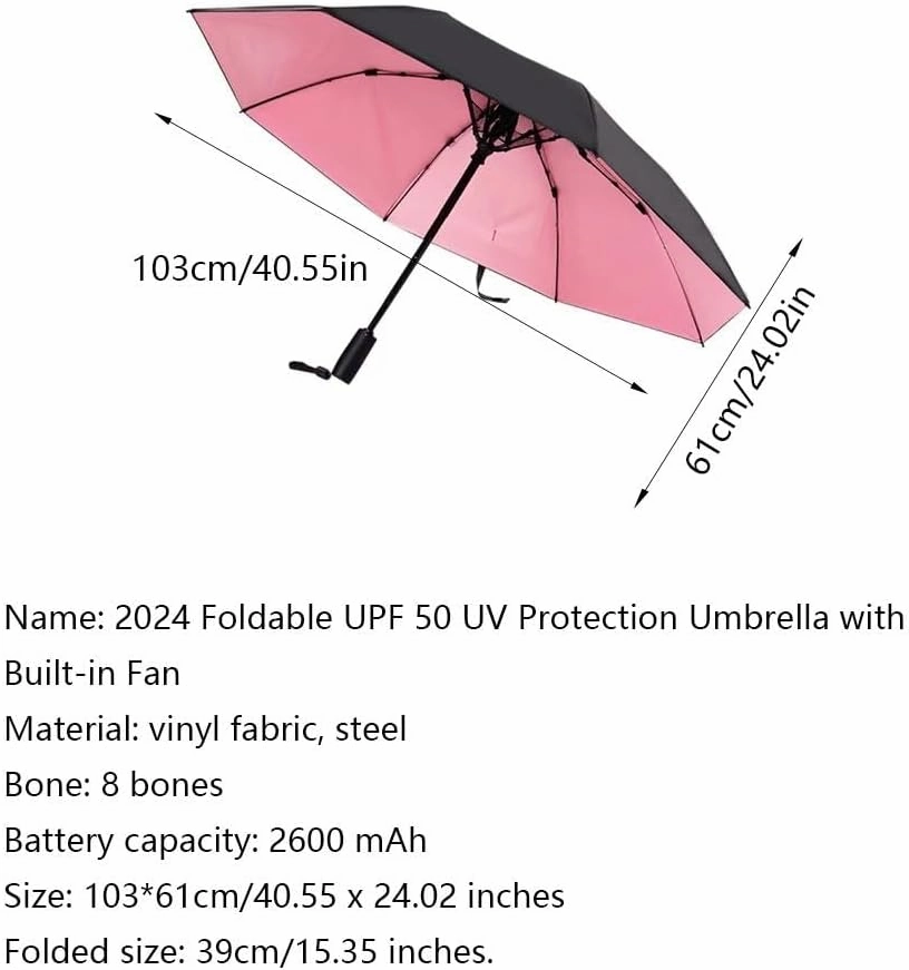 3 in 1 Umbrella with Fan,Uv Blocking Umbrella With Fan,Portable Fan Umbrella With Uv Protection,USB Rechargeable Summer Sunshade,2600mah USB Rechargeable,for Golf Beach Patio Garden