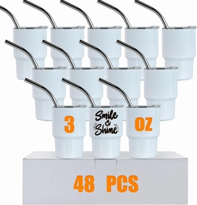 3 oz Mini Tumbler Shot Glass with Straw and Lid 48 Pcs Sublimation Shot Glasses Tumblers Blank Stainless Steel Cute Shot Glasses Set for Wedding Party Whiskey Cocktail Bar, White