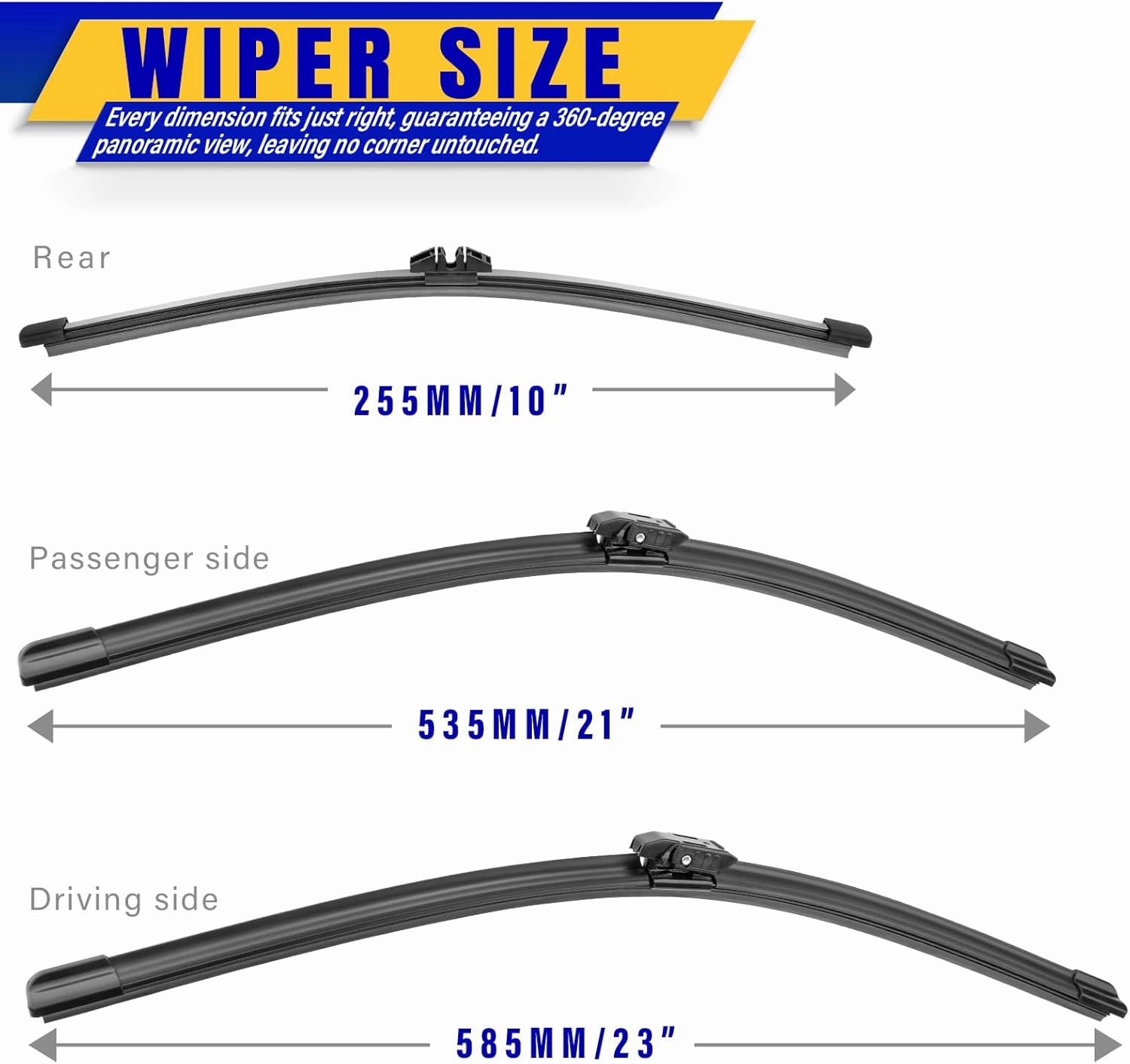 3 wipers Replacement for 2017-2022 Mini Cooper Countryman, Windshield Wiper Blades Original Equipment Replacement - 23"/21"/10" (Set of 3)