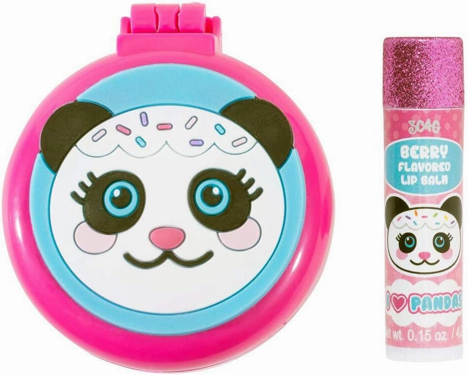 3C4G Panda Folding Brush & Mirror with Bonus Lip Balm Set