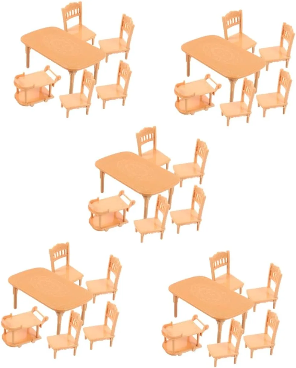 3sets Dollhouse Miniature Dining Table Chair Set Plastic Furniture for Doll House Decor Compact Design for Creative Play for Dining Room Scenes and Crafting