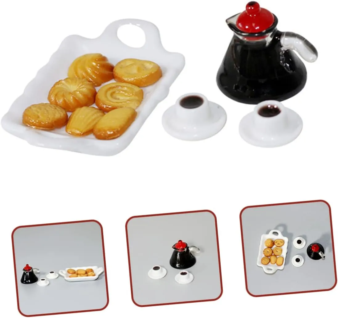 3sets Miniature Food Decorative Tiny Coffee Set of Adorable Kitchen Accessories for Dollhouse Includes Coffee Cups Tray for Mini House Decoration