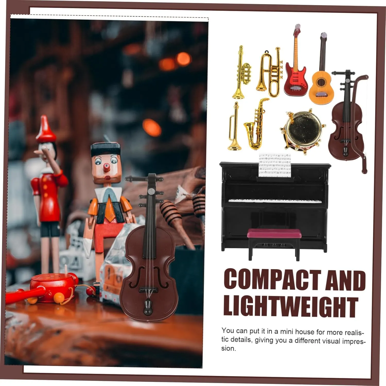 3sets Miniature Instrument Dollhouse Decoration Accessories for Piano Violin and Drum Scenes Wear-Resistant Musical Models for Creative Layouts and Displays
