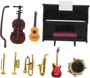 3sets Miniature Instrument Dollhouse Decoration Accessories for Piano Violin and Drum Scenes Wear-Resistant Musical Models for Creative Layouts and Displays