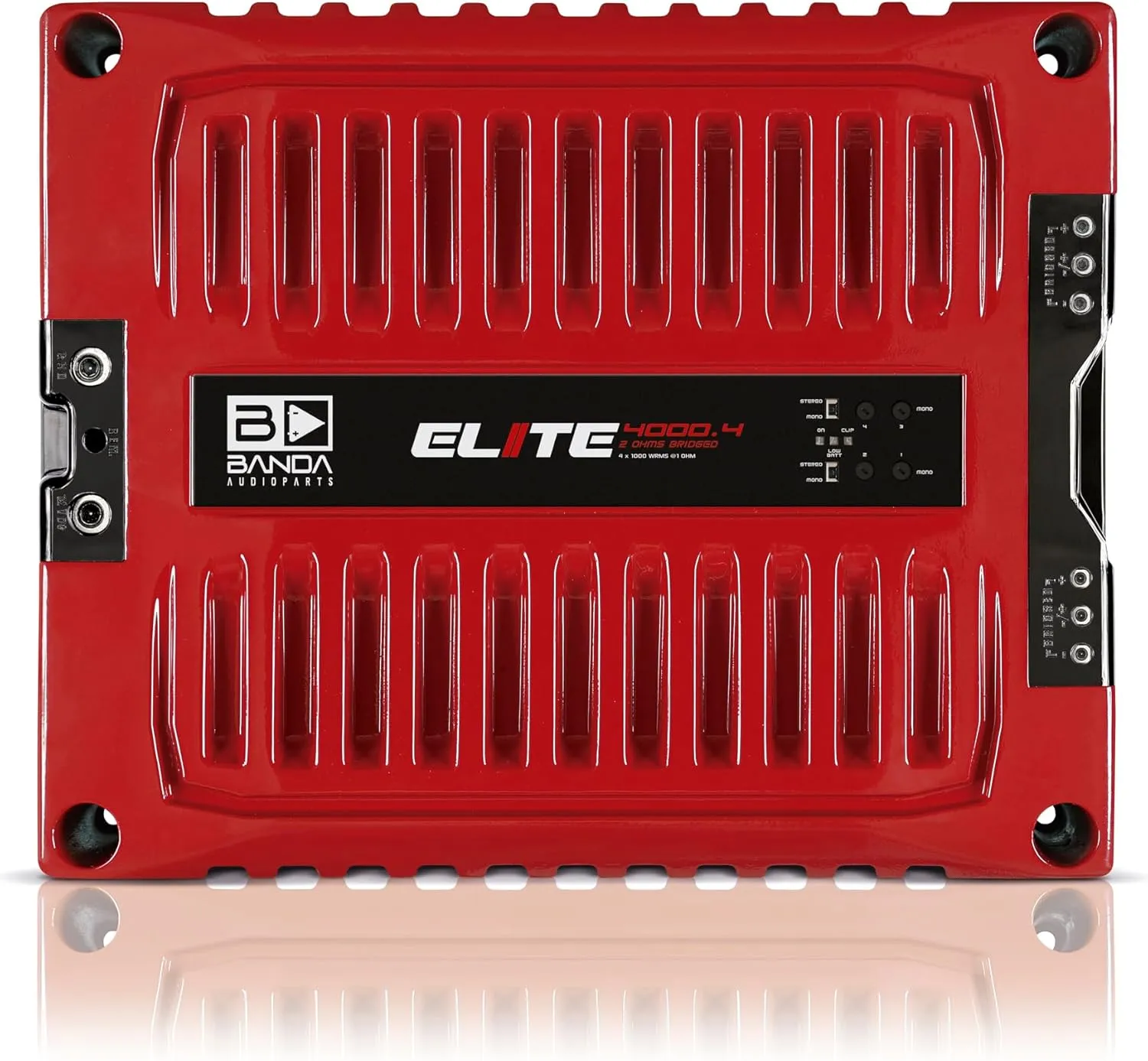 4-Ch. Vehicle Audio Bass Amplifier - 1000 Watts High-Powered Mono Bass Amplifier w/Subsonic Filter & Low Pass Filter Stable at 1 ohm, LED Indicators, Sound Specialization, Red - BANDA 4000.41OHMRED