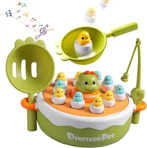 4 in 1 Dinosaur Pop Up Board Game - Magnetic Fishing Game Dinosaur, Dino Launcher Catcher, Parent-Child Interactive Game for Kids Ages 3 
