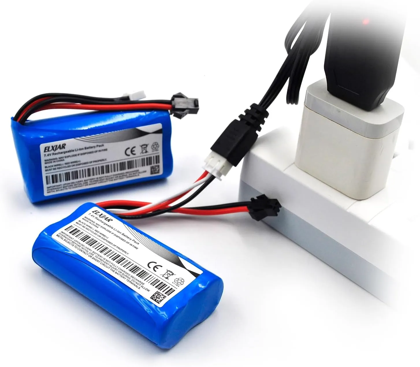 (4-Pack) 7.4V 1500mAh Li-ion Battery Replacement for MN D90/91, MN 99/99s RC Cars, H101 H103 H105 RC Boat RC Truck, T2 Syma S033G UDI U12A QS 8019 8004; with USB Charging Cable
