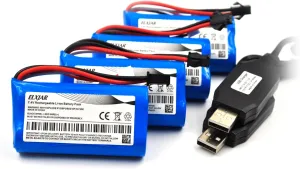 (4-Pack) 7.4V 1500mAh Li-ion Battery Replacement for MN D90/91, MN 99/99s RC Cars, H101 H103 H105 RC Boat RC Truck, T2 Syma S033G UDI U12A QS 8019 8004; with USB Charging Cable